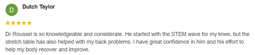 Google Review From Dutch saying how knowledgeable and considerate Dr. Roussel is.